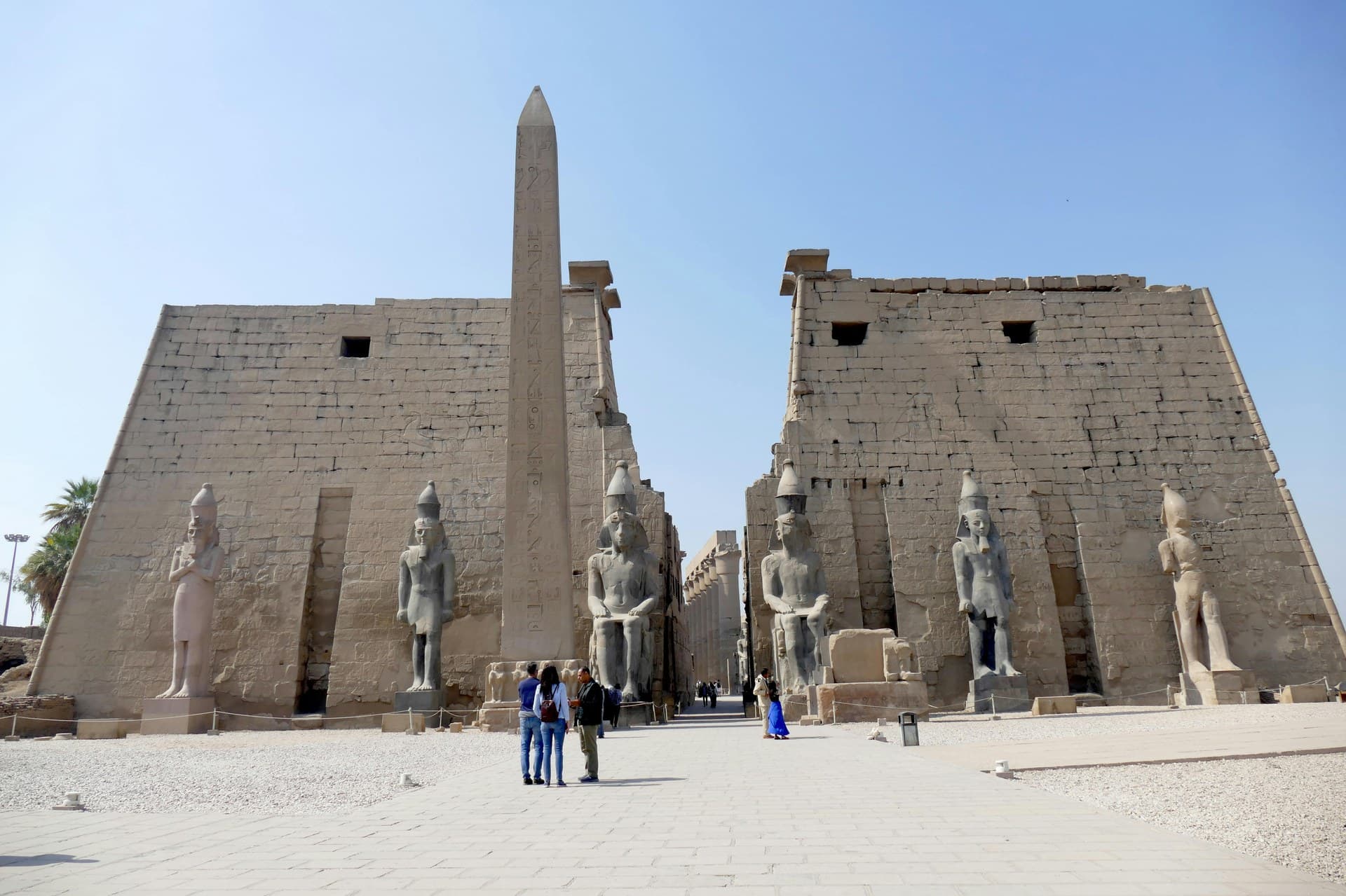 The colonnade and pylon of Luxor Temple on the east bank of the Nile