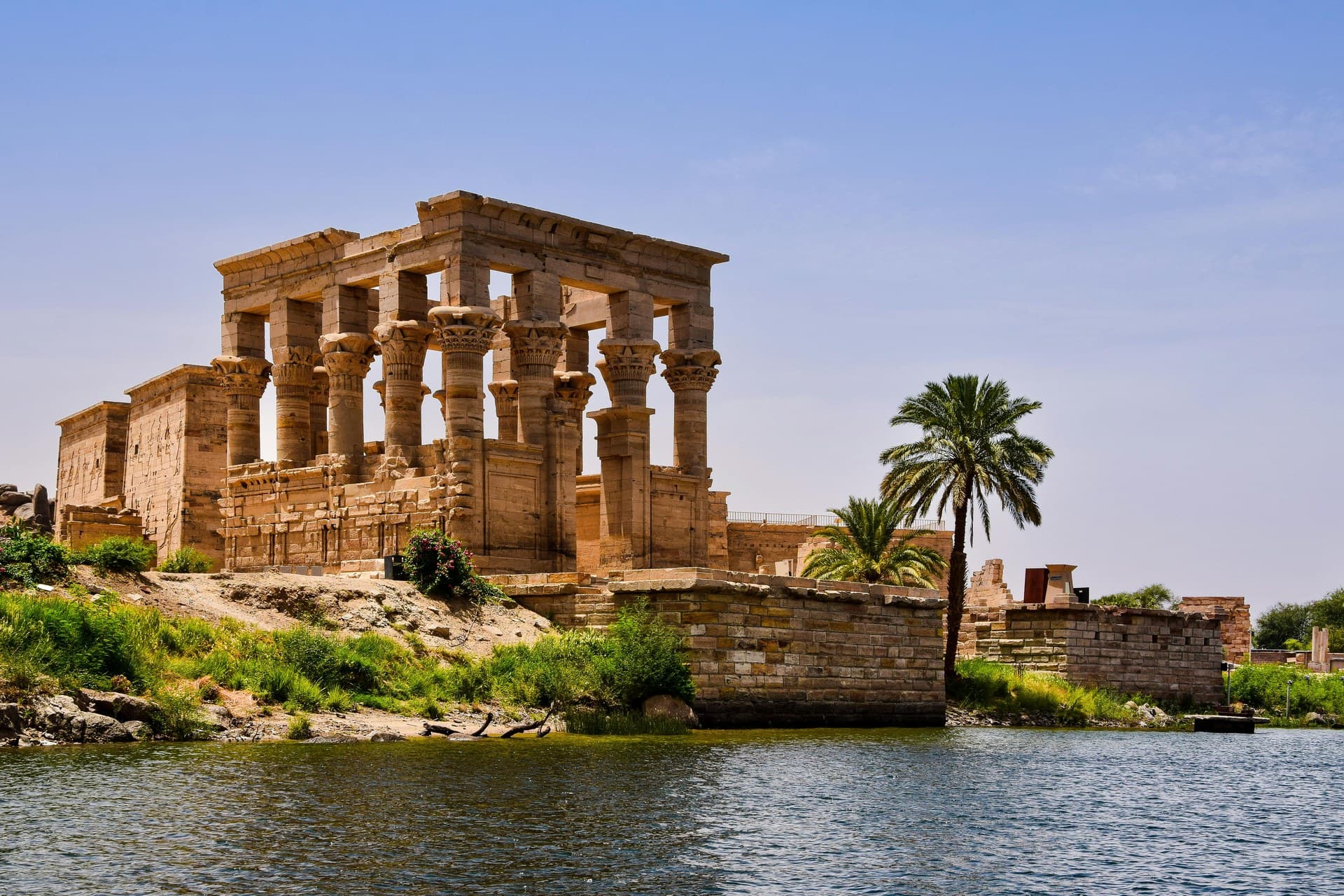 Trajan's Kiosk at the Temple of Philae seen from the water on Agilkia Island near Aswan