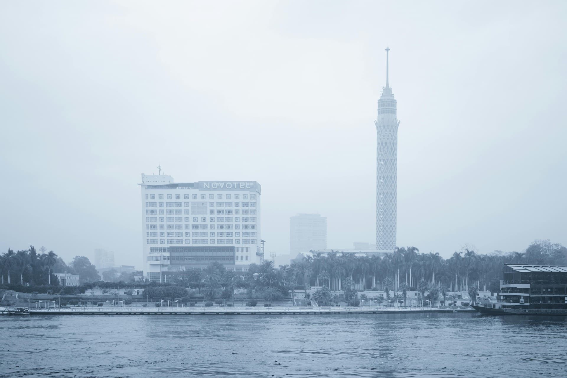 The Cairo skyline along the Nile seen from Gezira Island