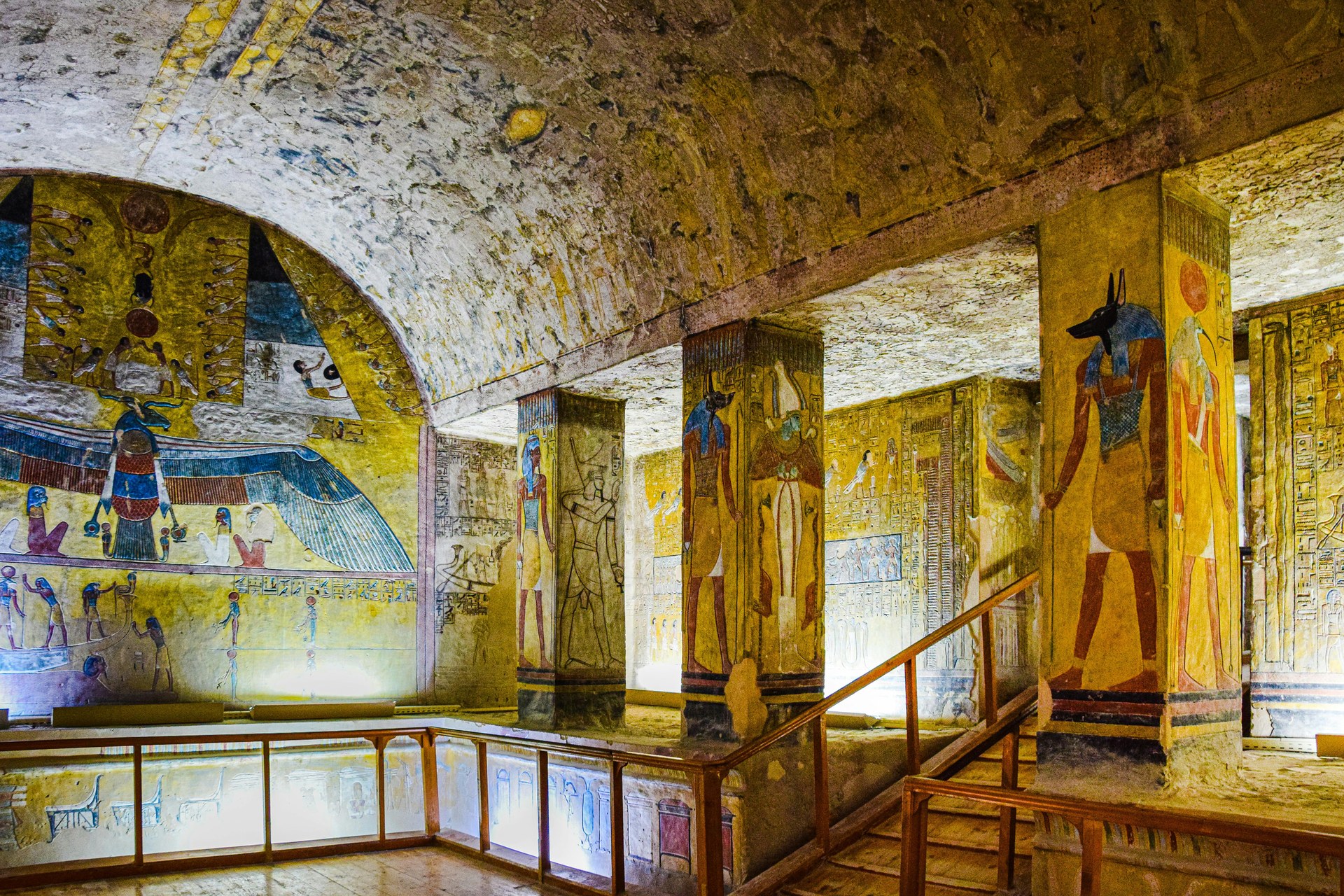 The dry limestone hillsides and tomb entrances of the Valley of the Kings on the Luxor west bank